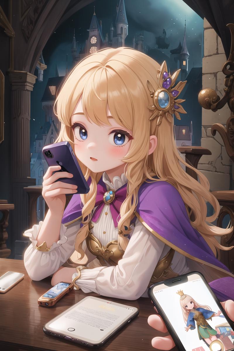 00096-3986127511-masterpiece,best quality,1girl,fantasy, magical, (smart phone_1.1),looking phone,Prince,dress,Inside the castle,face.png